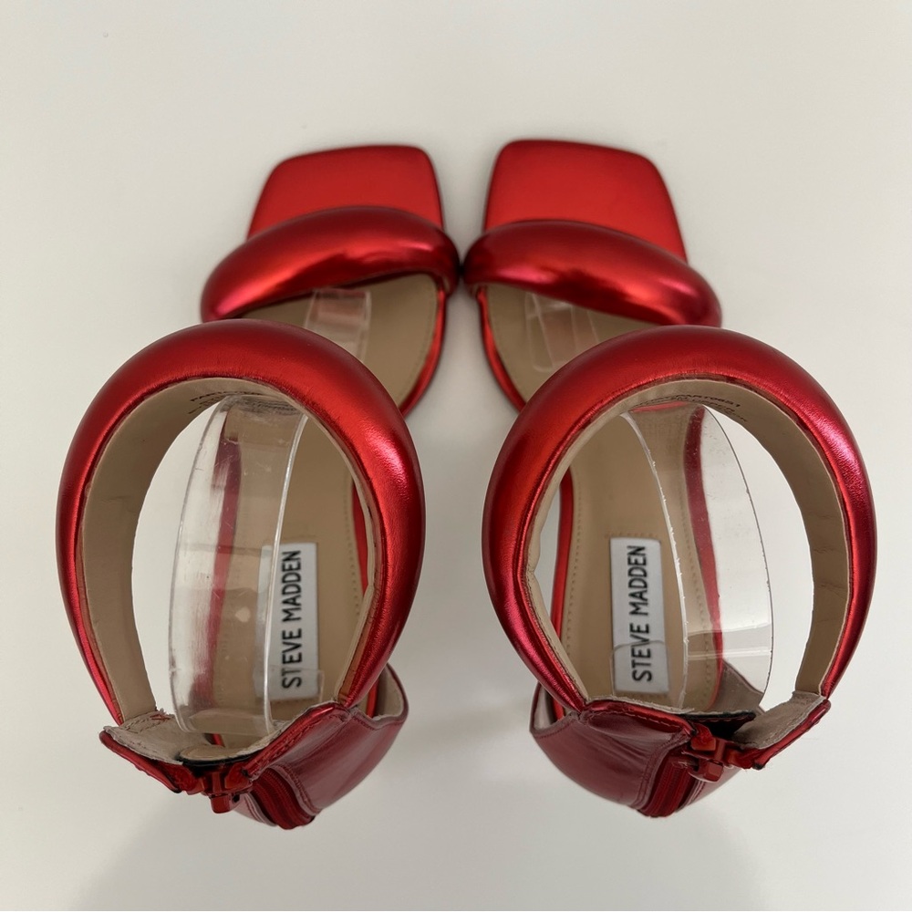 STEVE MADDEN Partay Ankle-Strap Stiletto Sandals in Red NEW - Picture 8 of 13